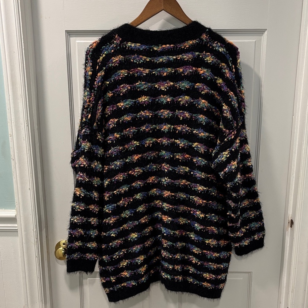 Dreamers by Debut Multi Color Striped Popcorn Eyelash Cardigan Size Medium Black - Picture 6 of 6